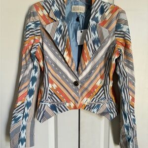 Georgie Multicolor Striped Aztec Cropped Blazer - Blue, Orange & Cream, Small
